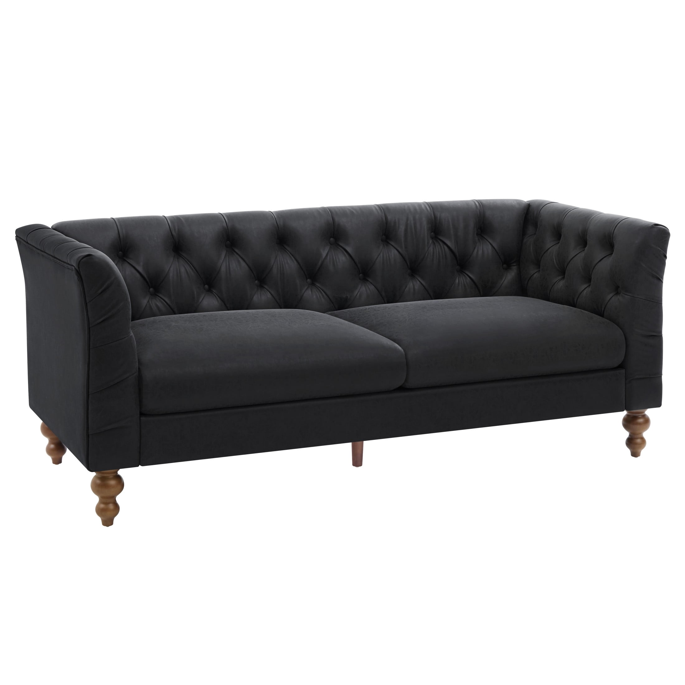 Christopher Knight Home 73.5" Chesterfield Sofa, Tufted PU Leather Couch with Flared Arms, Black
