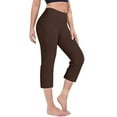 thumbnail image 2 of RPVATI Capri Pants for Women Plus Size Loose High Waist Wide Leg Yoga Dress Capris Casual Tummy Control Stretch Crop Pants with Pockets Brown XXL, 2 of 4