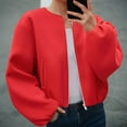 thumbnail image 4 of YDFCWXW Bomber Jackets for Women 2025 Fall Outfits Casual Zip Up Outerwear with Pockets Red, L, 4 of 5