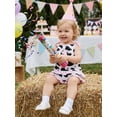 thumbnail image 6 of Cenuakty 2Pcs Toddler 12M-5T Girls Birthday Outfits Sleeveless Western Cow Print Tops and Elastic Waist Shorts Set, 6 of 9