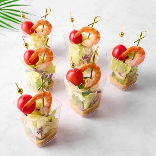 50 Sets 5oz Plastic Charcuterie Cups With Sticks - Disposable Clear Appetizer Fruit Salad Cups for Party (50 Cups + 100 Cocktail Picks)