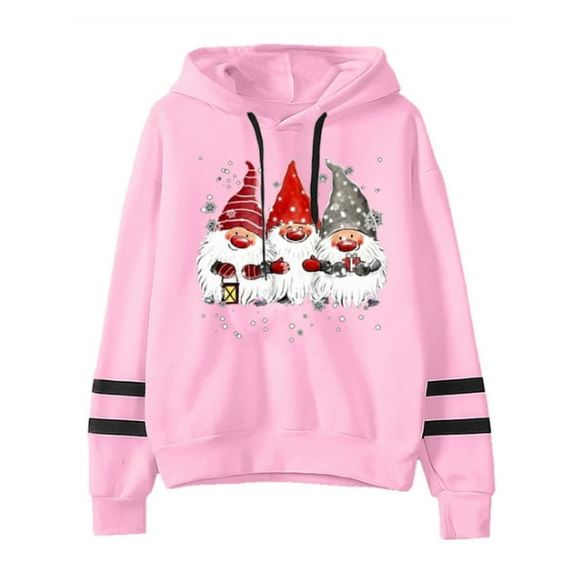 Bellella Chandail à Capuche pour Femmes Imprimé de Noël Manches Longues Décontracté Colorblock Rose G