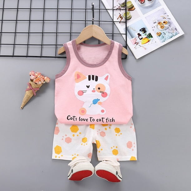 Ropa de verano para niños, ropa para niños, conjunto de ropa para bebés, conjunto de ropa para niñas pequeñas, camisetas de algodón con dibujos animados y pantalones cortos para 1, 2, 3 y 4 años Tan Jianjun unisex