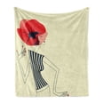 thumbnail image 1 of Vintage Woman Soft Flannel Fleece Throw Blanket, Retro Girl with Poppy Flower Style Hat and Nailpolish Doodle, Cozy Plush for Indoor and Outdoor Use, 50" x 60", Vermilion Dark Blue, by Ambesonne, 1 of 6