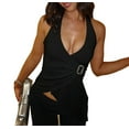 thumbnail image 3 of Halter Tops for Women V Neck Tie Halter Backless Top Sleeveless Wrap Top Ruffle Asymmetrical Halter Tops, 3 of 9