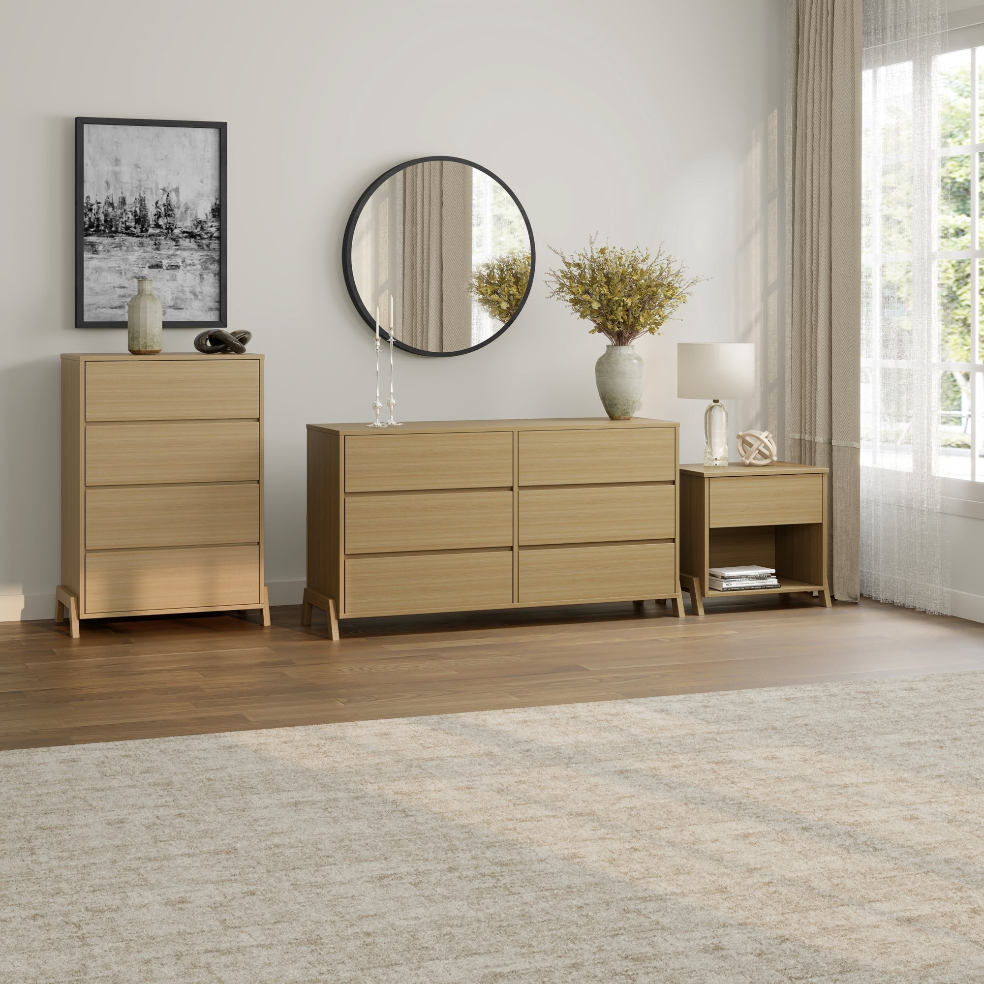 Mainstays Modern 1 Drawer Nightstand, Natural Teak