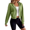 thumbnail image 6 of BXJX Womens Cropped Hoodies, Spring Fall Zip up Long Sleeve Casual Ladies Jackets Green Size 2XL, 6 of 8