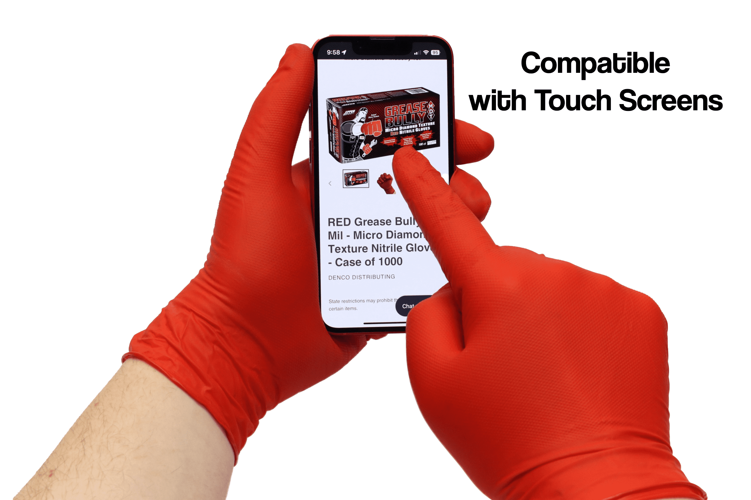 Eppco Grease Bully MDT Nitrile Gloves, Red, 7MIL, Micro-Diamond Texture, Large, 10 Boxes