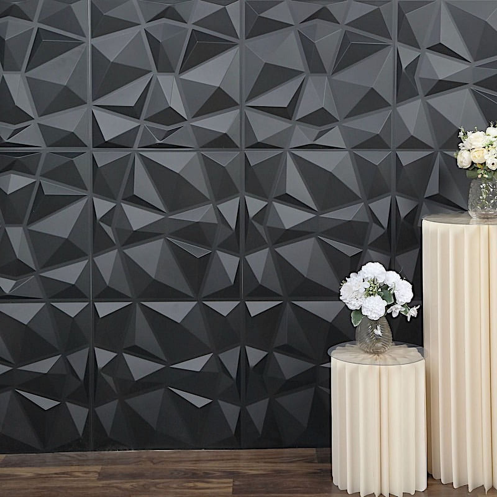 BalsaCircle 12 Matte Black 20x20" Square 3D Diamond Textured PVC Stick On Wall Panels Party Events Home Decorations