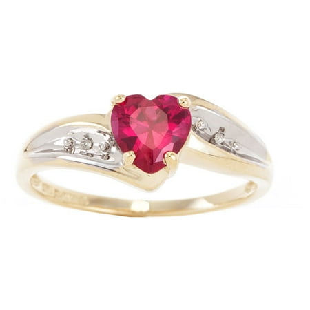 .95 Carat T.G.W. Lab Ruby and Diamond Accent Heart Ring in 10kt Yellow Gold