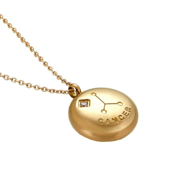 PAMTIER Unisex Stainless Steel Hip Hop 12 Constellations Zodiac Star Sign with Crystal Pendant Round Astrology Horoscope Necklace Gold Cancer