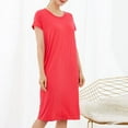thumbnail image 6 of Nightdress for Women Long New Women's Cotton T-Shirt Nightgown Short Sleeve Crewneck Sleepshirts Soft Comfy Casual Loose Fitted Nightdress Red 3XL, 6 of 7