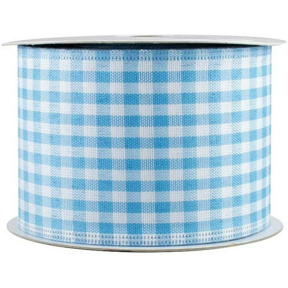 Baby Blue Gingham Wired Ribbon - 2 1/2 Inch x 10 Yards, Easter, Spring, Wedding, Baby Shower, Summer, Bows, Wreath, Christmas