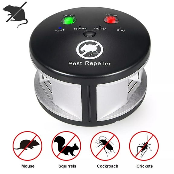 Ultrasonic Rodent Repeler Indoor, 360° Squirrel Repelent Mice Deterrent, 3 Mode Switch with Pressure Wave, Plug in Multiple Pest Deterrent Control, Black