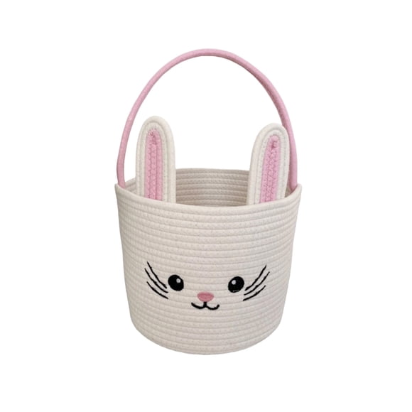 Small Easter Basket Hand-woven Rabbits-shaped Decorative Storage Basket For Home Decor 25 cm x 20 cm x 20 cm Green White Pink Blue
