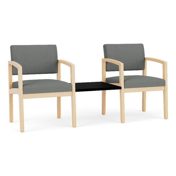 Lenox Wood Reception 2-Seat Tandem Center Table / Natural Wood / Light Gray