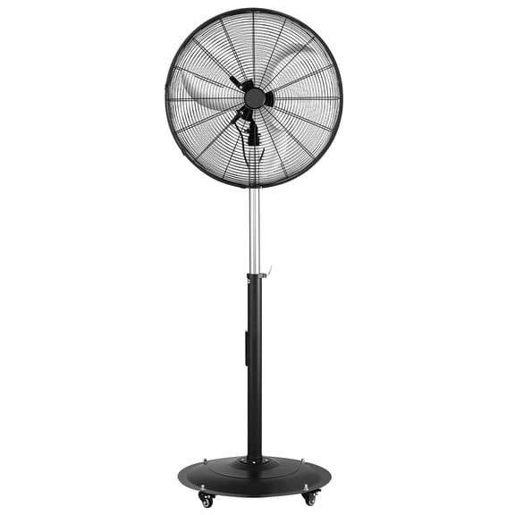 KFFKFF 24-Inch High Velocity Pedestal Fan, 6800 CFM Industrial Floor Fan with 85° Oscillation, Adjustable 3-Speed Settings, Height Adjustable, IP44 Waterproof, Carbon Steel Construction Black
