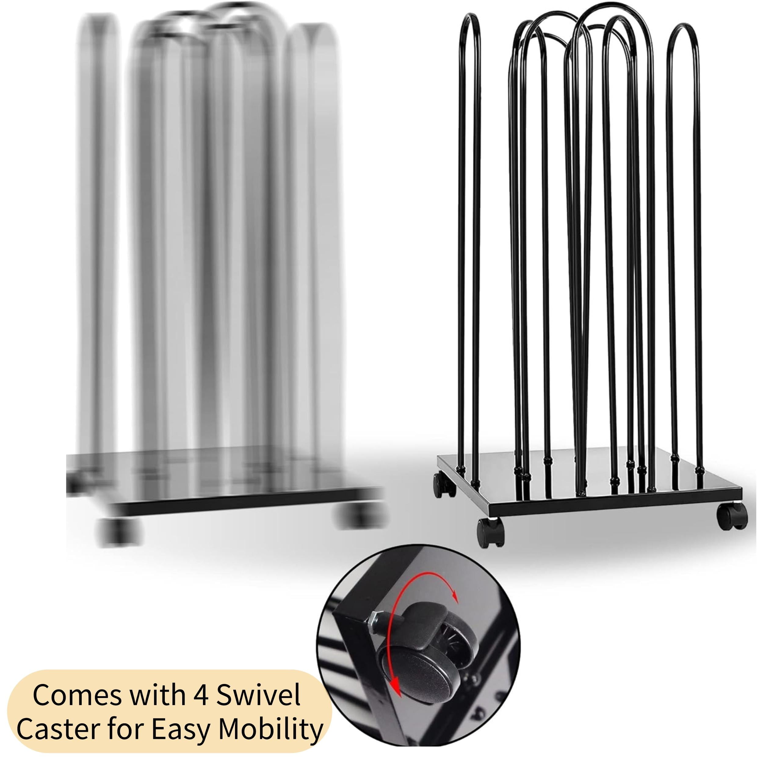 Qunbio 4 Side Hanger Stacker Cart, 4 in 1 Large Clothes Hanger Organizer Rack Stand, Stainless Steel Clothes Hanger Storage Holder for Adult, Black