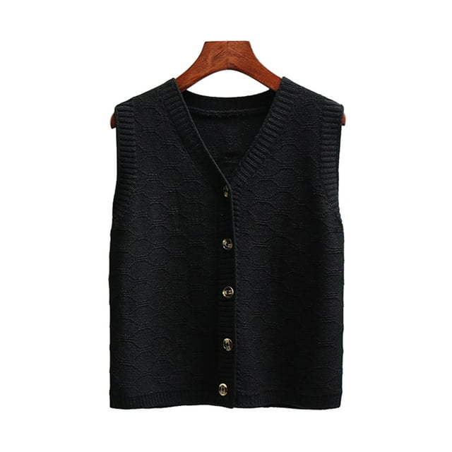 Jumpingount Chaleco tipo suéter sin mangas, cálido y versátil para mujer. Manténgase cómodo y elegante durante todo el año. Prendas para la parte del cuerpo Negro METRO