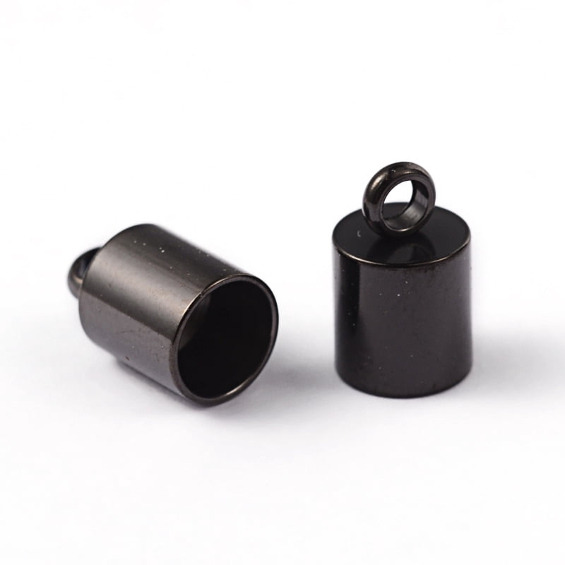 100pcs Column 304 Stainless Steel Cord Ends Electrophoresis Black 10x6mm Hole: 2mm Inner Diameter: 5mm