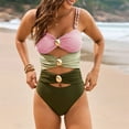 thumbnail image 2 of Yajing Fashionable Color Blocked Metal Button Stretch Piece Swimsuit with Pad No Support Pink M Tummy Control Swimsuits for Women, 2 of 9