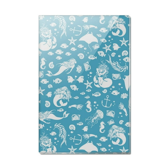 Blue Mermaid Pattern with Seashells Fish Manta Rays Ocean Rectangle Acrylic Fridge Refrigerator Magnet