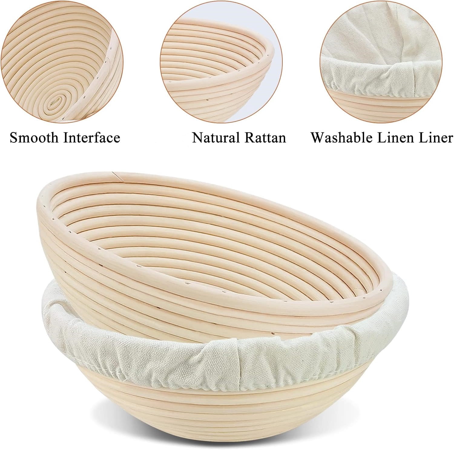 6 Pack 5 Inch Bread Proofing Basket,Bexikou Natural Rattan Proofing Bowl, Sourdough Bread Bakery Basket with Cloth Liner,Round Bread Basket for Bread Making