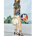 thumbnail image 3 of LA LEELA Women's Casual Beach Short Sleeve Blouse Shirt Luau Party Blouses Button Up Dress Tops Tee Shirts Hawaiian T Shirt for Women S Hibiscus Floral, Blue, 3 of 5