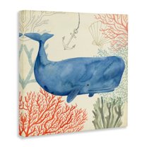 The Stupell Home Decor Collection Anchor Coral and Shells Underwater Whimsical Whale Watercolor Stretched Canvas Wall Art, 17 x 1.5 x 17