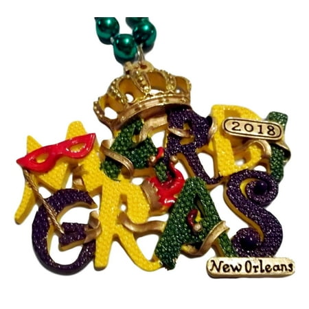 Purple Green Gold 2018 "Mardi Gras" Beads Party Favor Necklace