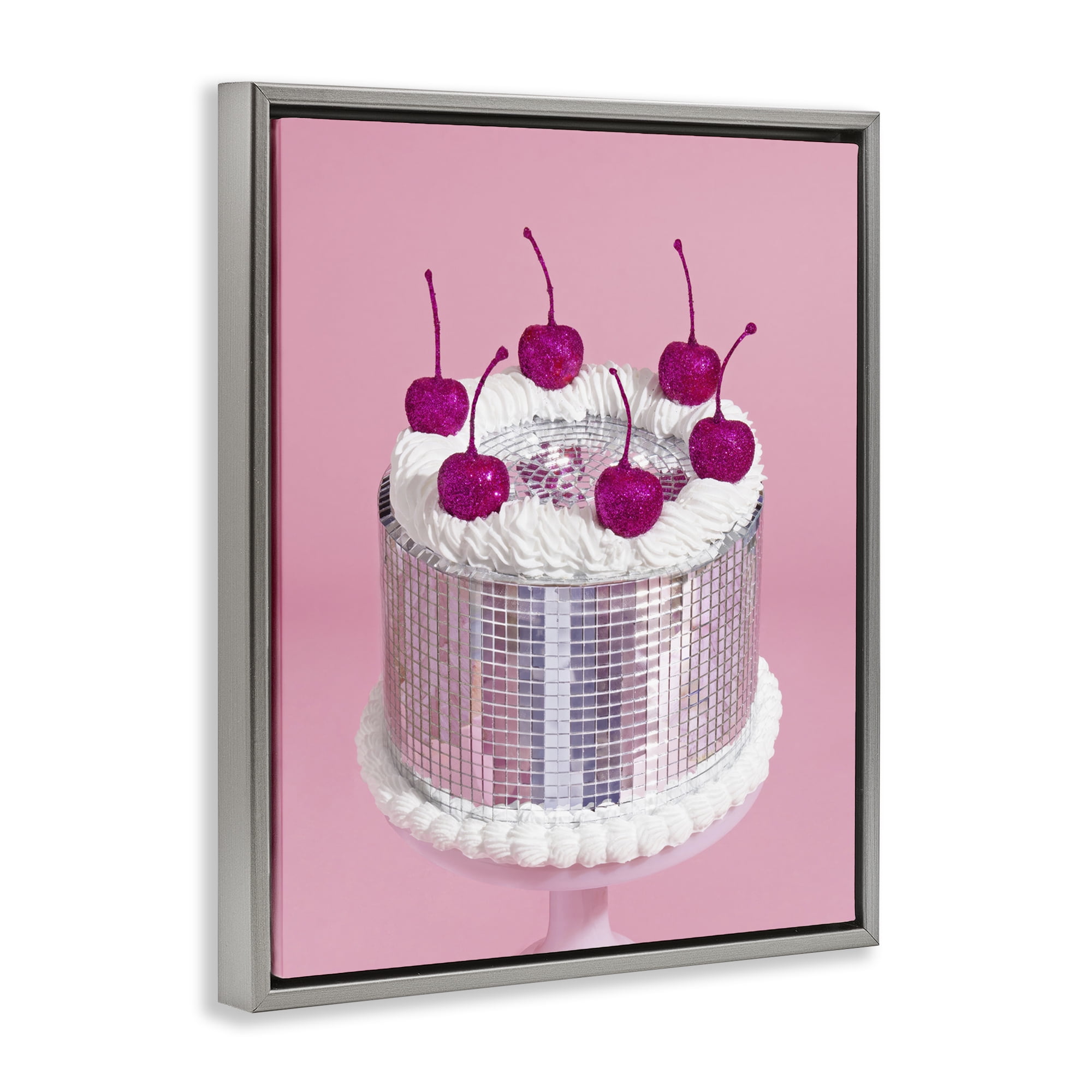 Stupell Industries Disco Pattern Cake Food & Beverage Painting Gray Floater Framed Canvas Art Print Wall Art, 17 x 21