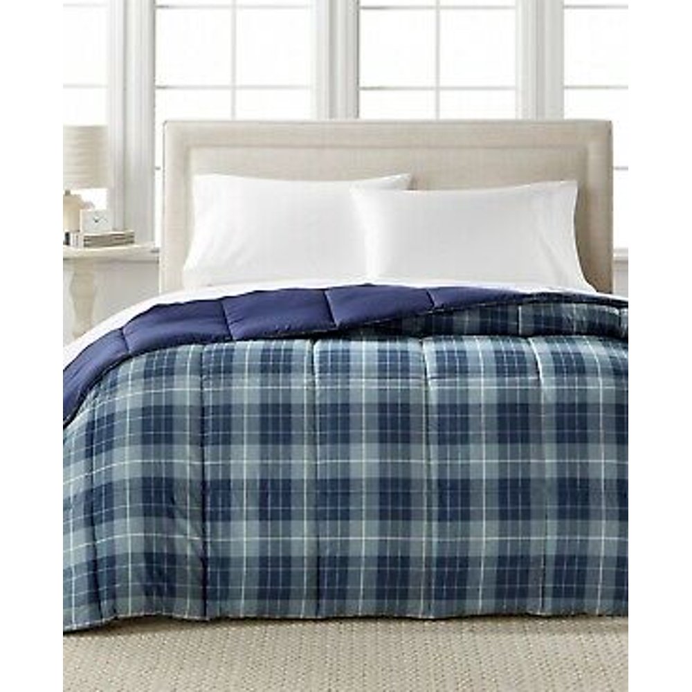 Home Design Down Alternative Hypoallergenic Plaid Comforter TWIN / TWIN XL Navy