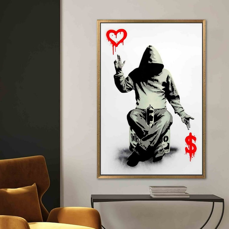 バンクシー「ハート男」 Banksy Boy Art Canvas, Banksy Heart Poster, Love Or Money Wall