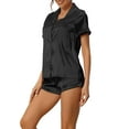 thumbnail image 4 of INSPIRE CHIC Women's Satin Pajama Set Button Short Sleeve Shirt with Shorts 2 Pcs Loungwear Sleepwear XS Black, 4 of 6