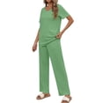 thumbnail image 2 of Qylux Women's Pajama Set Short Sleeve Adjustable Long Pants Sleepwear Set Soft Two Piece Matching Set with Pockets,Light Green,S, 2 of 9