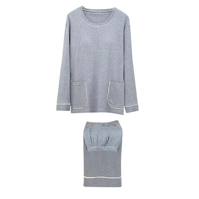 Besolor Pyjama Décontracté pour Femmes, Ensemble 2 Pcs, Haut à Col Ras du Cou Doux à Manches Longues et Pantalon, Tenue de Nuit Pjs avec Coussinet
