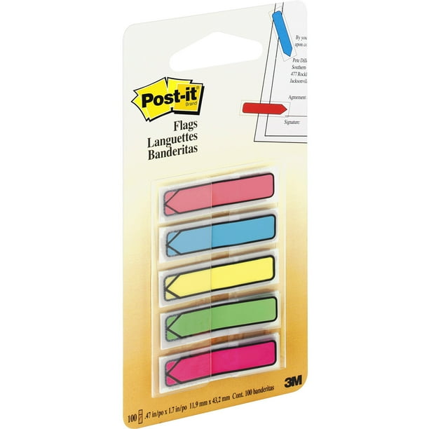 Postit®, MMM684ARR2, Arrow Flags, 80 / Pack, Assorted,Lime,Orange,Pink,Yellow,Aqua Walmart