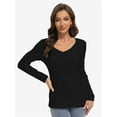 thumbnail image 2 of Women's Long Sleeve V-Neck T-Shirt - Fitted Basic Tee, Stretchy Sexy Tight Top, Solid Casual Shirt, 2 of 6