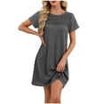 thumbnail image 2 of Gamivast Dresses for Women Short Sleeve Dress Crew Neck Crochet Lace Yoke Casual Loose Fit Mini Sundress Soft Summer Travel Beach Vacation Dress Gray XL, 2 of 6