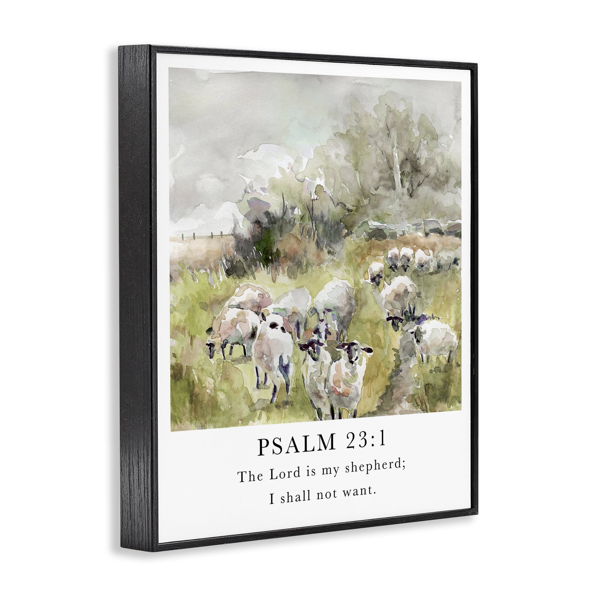 Stupell Industries My Shepherd Psalm Religious Painting Black Framed Art Print Wall Art, 16 x 20