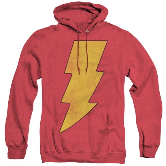 DC Comics Shazam Logo Distressed Adult Heather Hoodie Sweatshirt Red