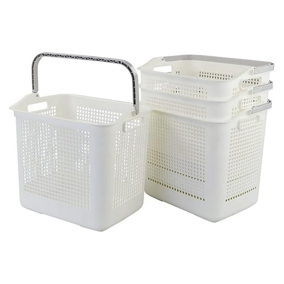 35L Plastic Laundry Baskets 4-Pack, White Hamper with Handles - Durable Clothes Baskets for Bedroom, Bathroom, Dorm, College - Stackable Design for Space Saving