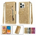 thumbnail image 2 of Fashion Zipper Flip Wallet Glitter Leather Phone Case For iPhone 17 Pro Max 17Air 16E 15 Plus 14 13 Mini 12/12Pro 11 16Promax 15pro Card Slots Protective Cover, 2 of 6