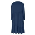 thumbnail image 4 of Cavosen Midi Dresses for Women Elegant Blue Long Sleeve Trendy Dress Smocked Tiered Round Neck Calf Length Dress Solid Pleated Casual Dress with Pocket Fall Winter Clothes M, 4 of 5