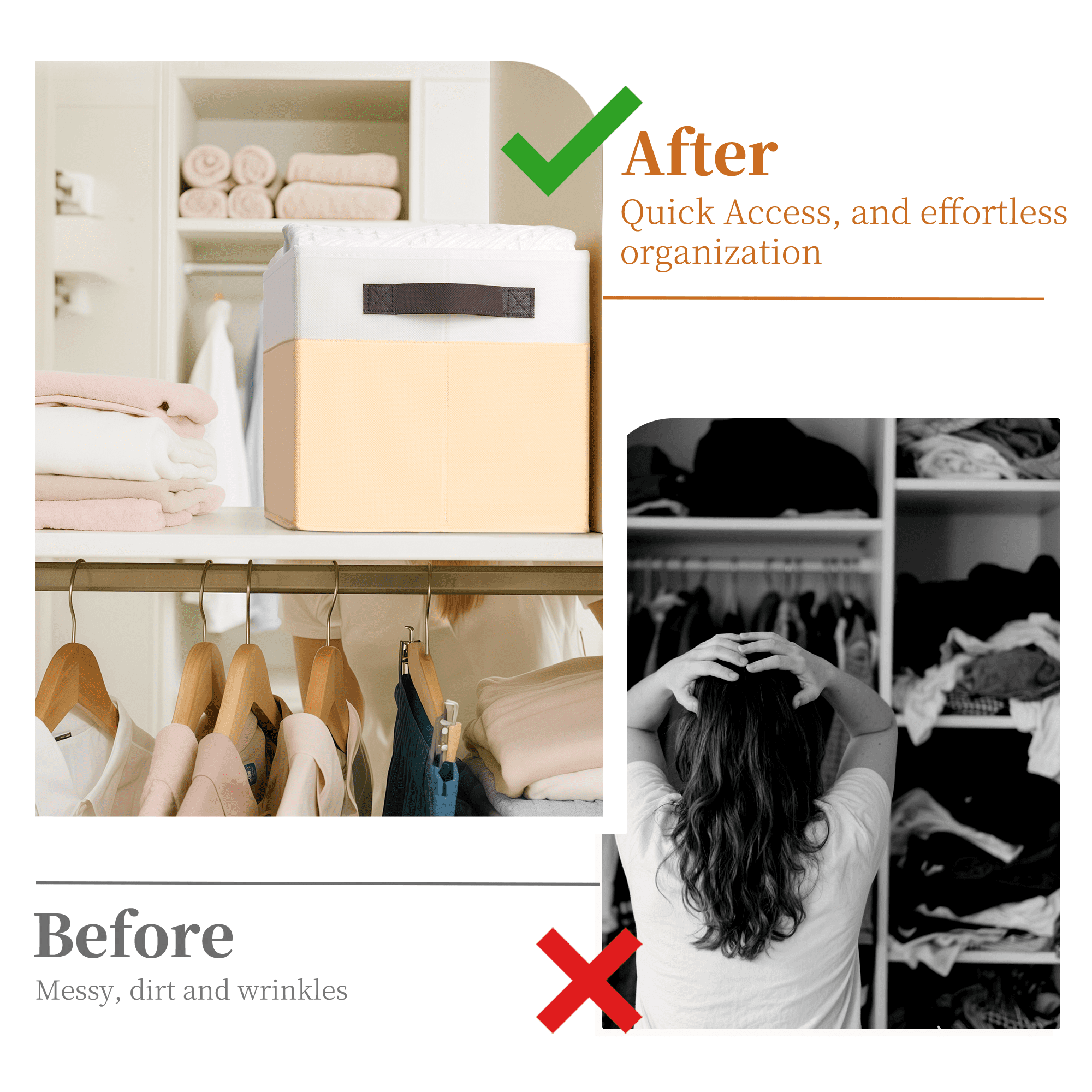 Criusia 6 Pack Large Cube Storage Bins for Shelves, Foldable Fabric Storage Cubes with Handles, Closet Organizers and Storage Bins for Clothes, Toys, Towels & Linen, Beige