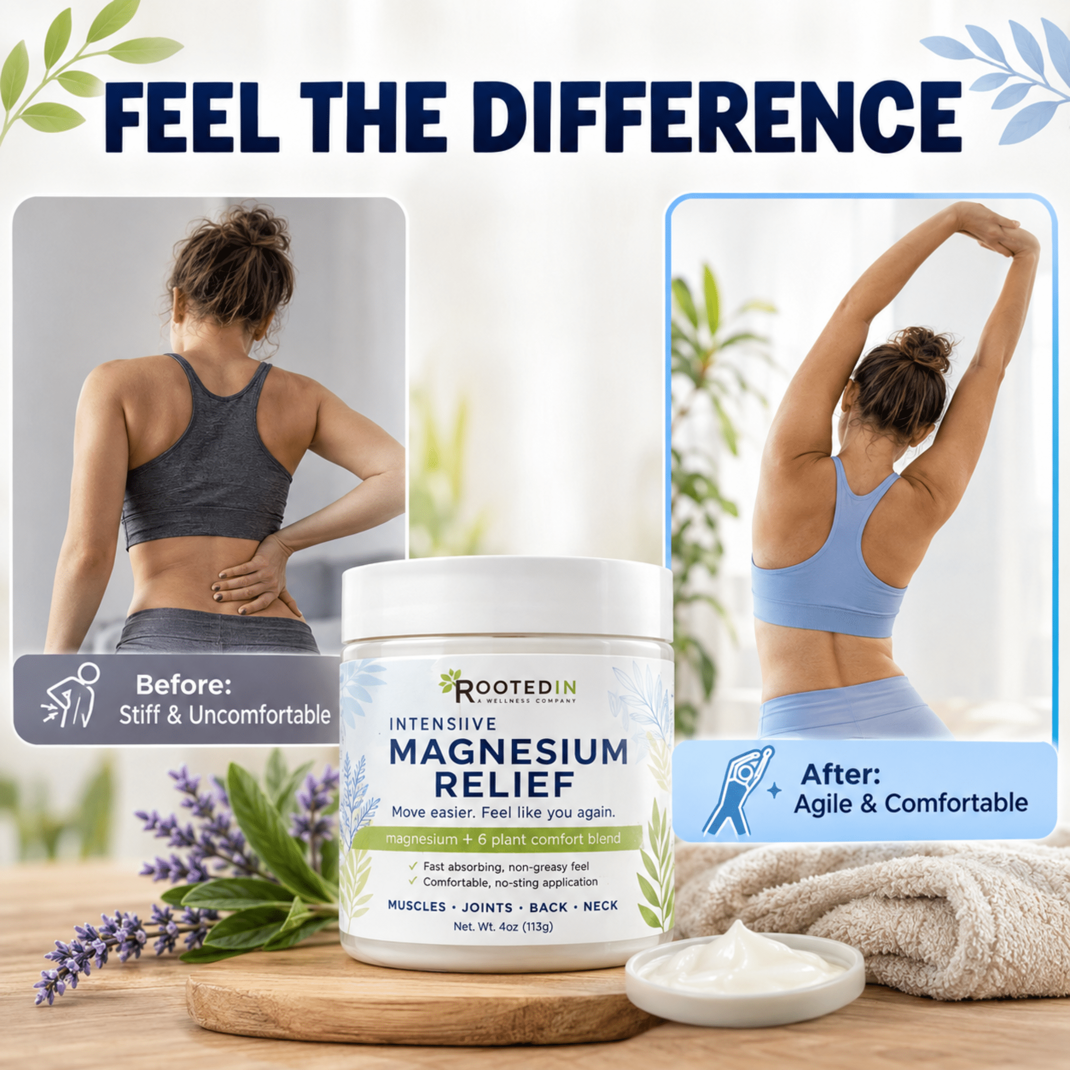 (2 pack) Rooted In Intensive Magnesium Relief Cream for Muscles and Joints, 4 oz