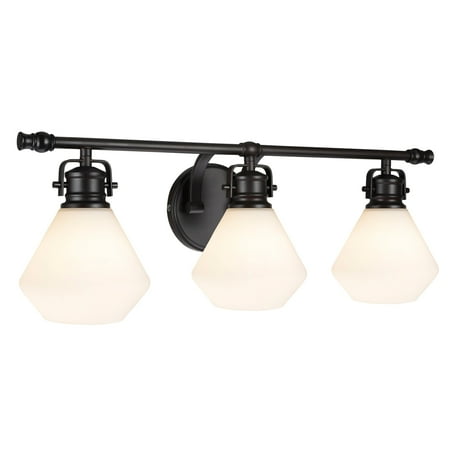 

Aspen Creative 62091 Three-Light Metal Bathroom Vanity Wall Light Fixture 24 Wide Transitional Design in Bronze with Opal Glass Shade