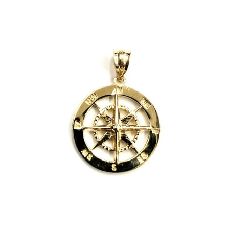 14k Yellow Gold round compass pendant charm Unisex gift fine jewelry 0.73" 3.2g