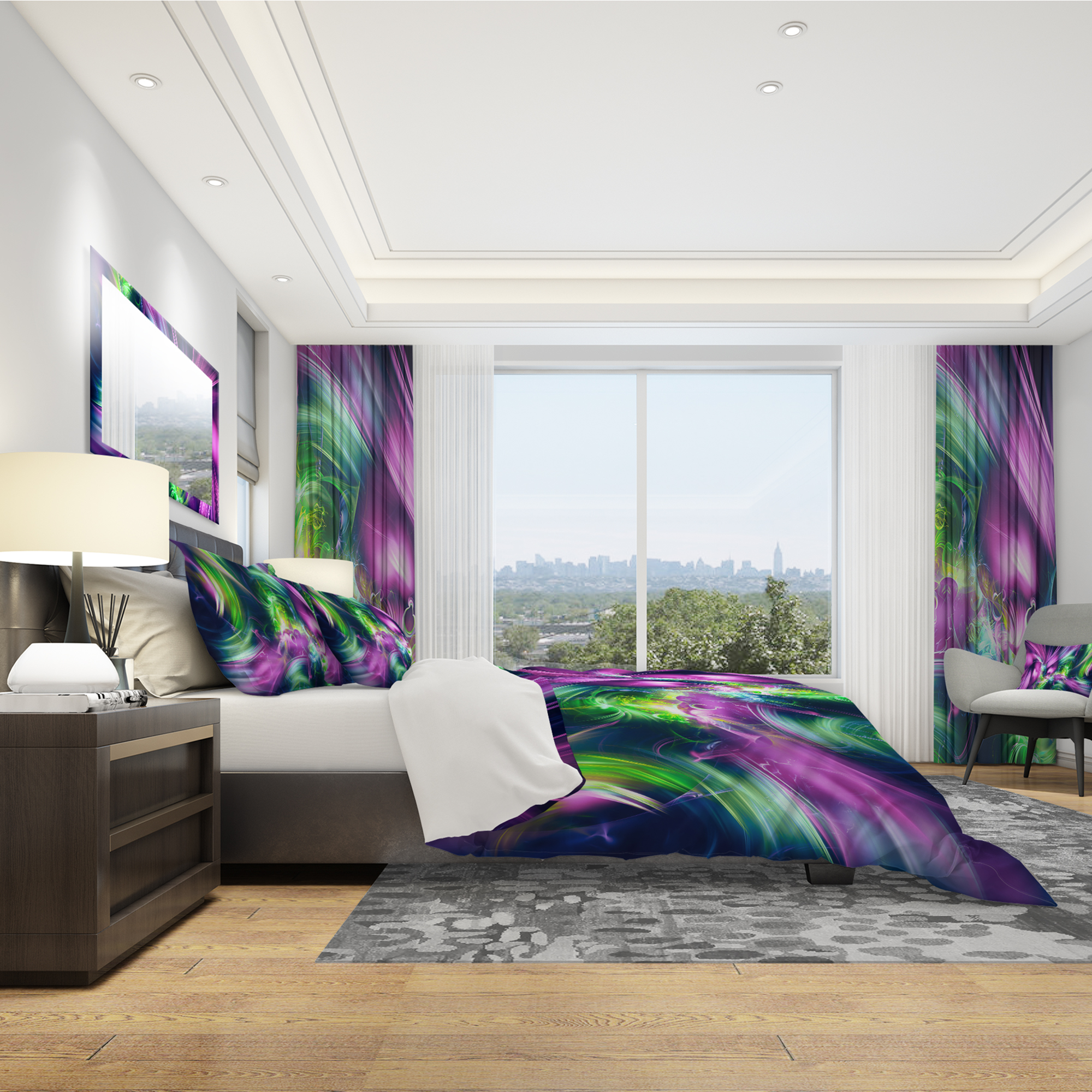 Designart 'Green and Purple Shine' Modern & Contemporary Duvet Cover Set