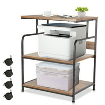 Printer Stand with Wheels, 3 Tier Large Printer Table, 23.6 x 18.9 x 29.5 Inch Office Table with Height Adjustable Storage Shelf for Printers Home Office, Rolling Cart for Printers Tables, Brown